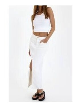 SNDYS Nila White Denim Midi Skirt